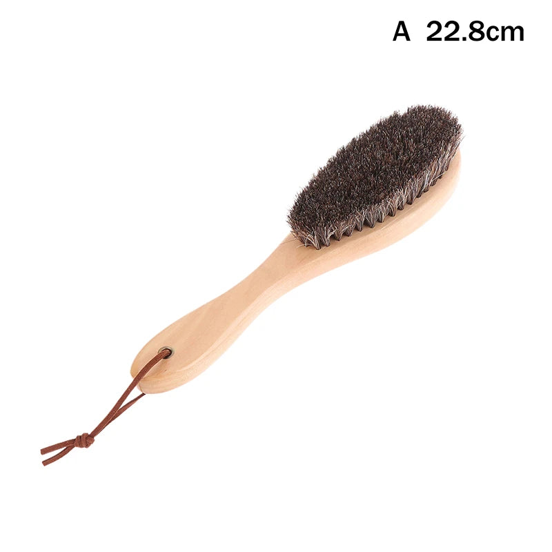 Horse Hair Brush Wooden Handle Shoe Polish Brush Soft Horsehair Laundry Cleaning Brush Anti-Static Cleaning Care Brush