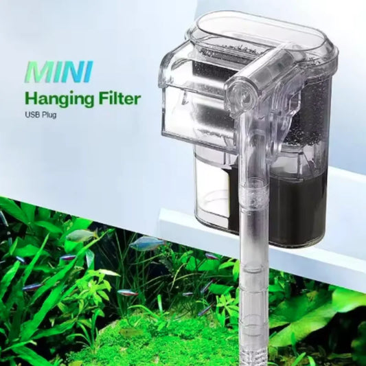 Mini Wall Mounted Aquarium Filter Waterfall Filter for Small Fish Tank USB Filtering Equipment with Filter Media and Circulating