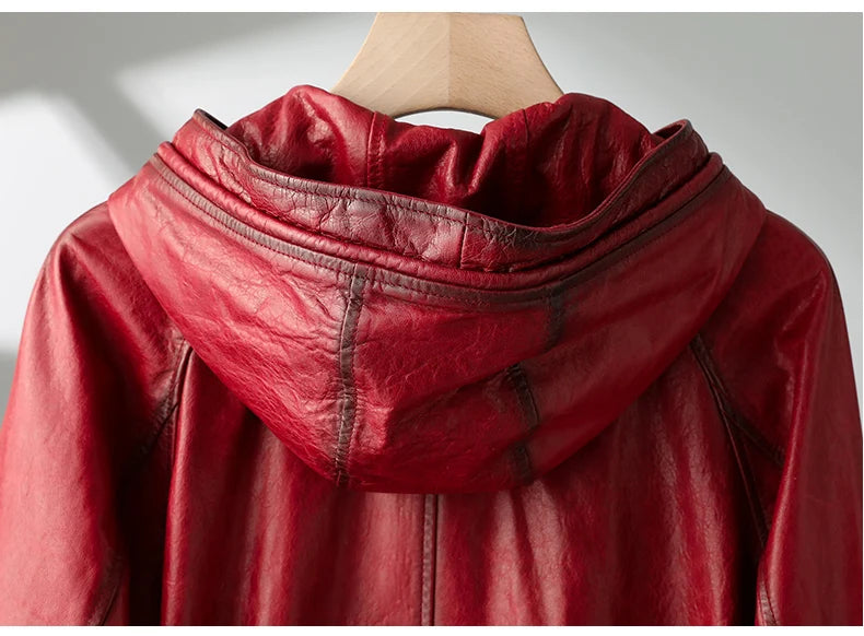 Tajiyane 100% Real Leather Jacket Women Autumn Winter Hooded Vintage Genuine Sheepskin Coat Mid-length Fashion Jaqueta Feminina
