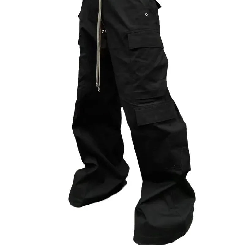 Baggy Pants Cargo Pants For Men Trendy Black Bell-bottom Pants Multiple Pockets Casual Streetwear Sweat Pants Mens