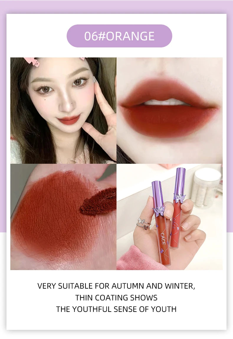 6 Colors Sexy Red Liquid Lipstick Moisturizing Lip Glaze Tint Long Lasting Matte Lip Mud Waterproof Velvet Lipstick Lips Makeup