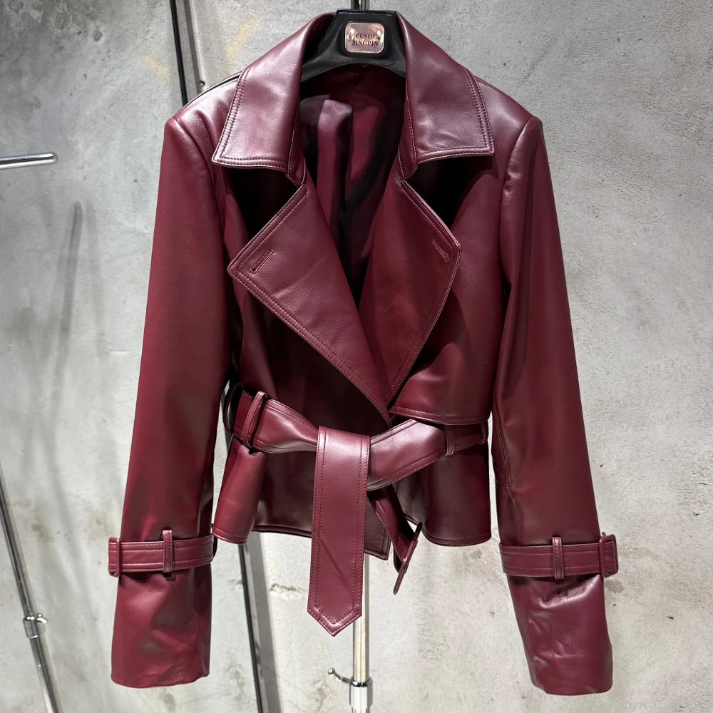 Ladies Blazer Leather Coat Office Lady Sheepskin Jackets Female Genuine Leather Outwear