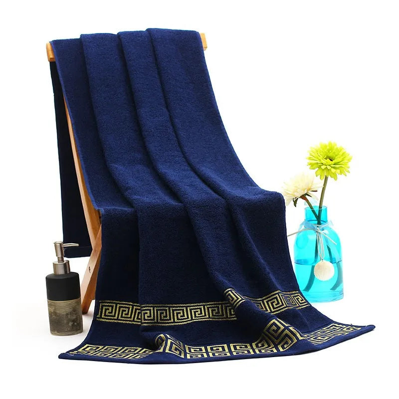 Inyahome Set of 3 Bathroom Cotton Towels Set Embroidered Luxury 2 Hand Towels 35x75cm and Big Bath Towels 70x140cm Washcloth