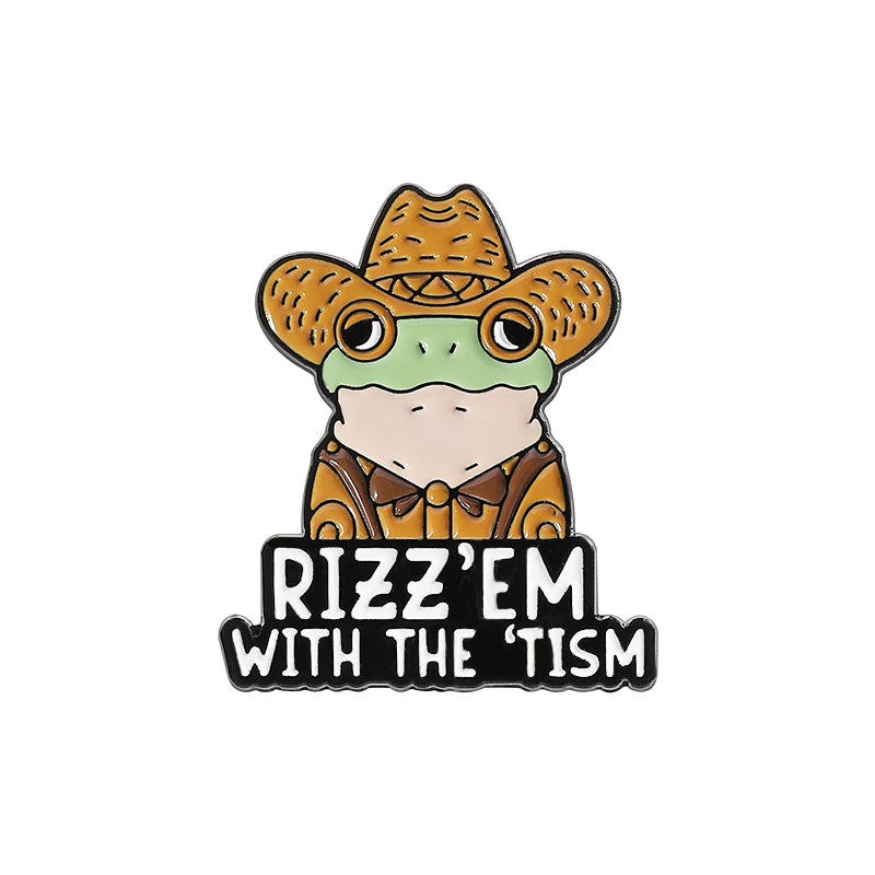 Autism Quote Rizz 'em with The Tism Enamel Pins Creative Frog Brooches Lapel Badge Accessories Animal Jewelry Gift for Friends