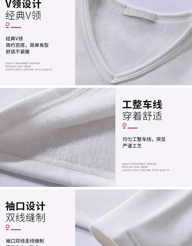 Thermal Underwear Shirt Men V Neck Fleece Sport Tops Autumn Thermo Clothing Comfortable Warm Long-Sleeved 5XL