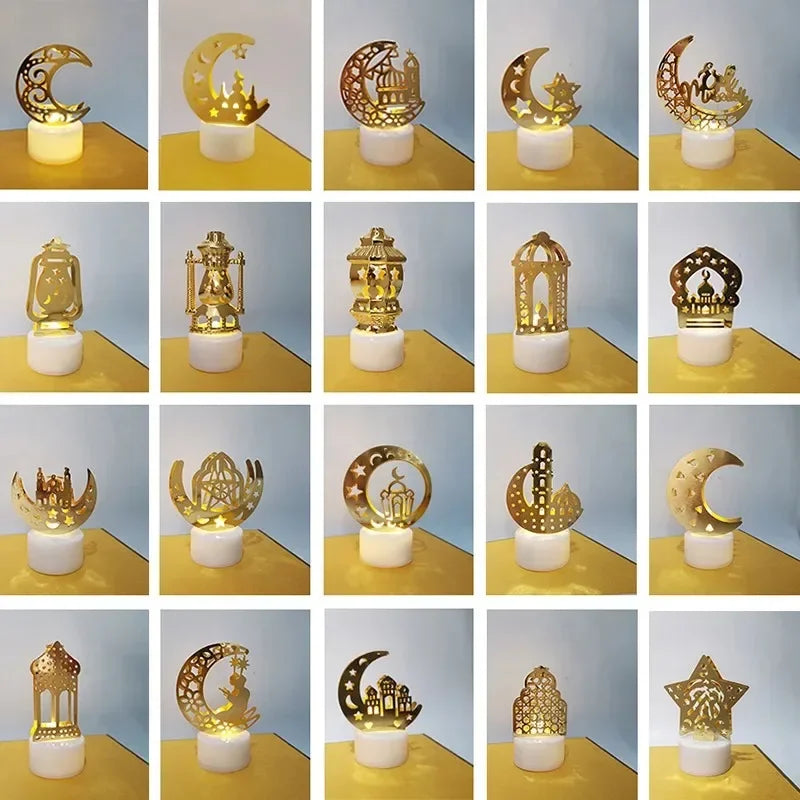 Ramadan Decoration Eid Mubarak Iron Candle LED Light Ornament Islam Muslim House Party Decoration Gift Not Include Battery