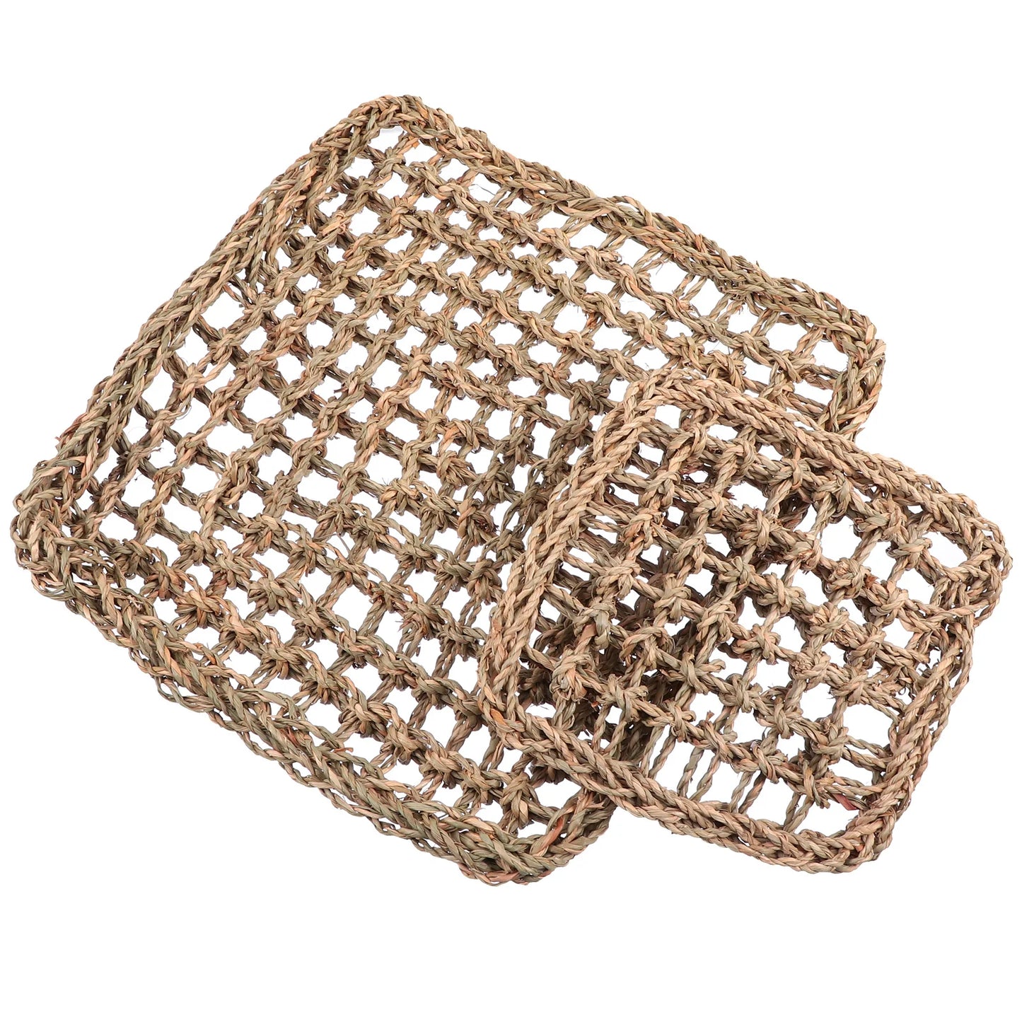 2Pcs Pet Grass Mat Durable Eco-Friendly Woven Bed Mat Chewing Pad Footing Pad for Rabbit Bunny Guinea Pig Hamster