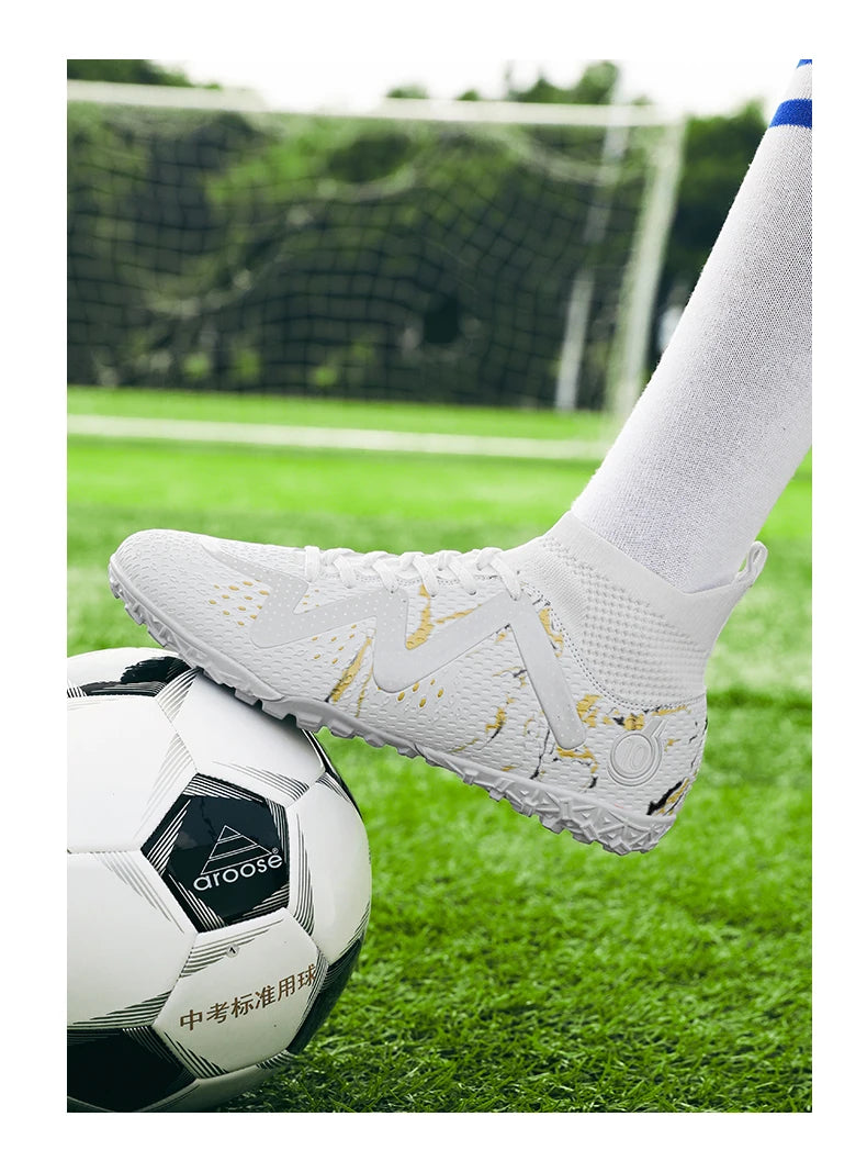 Adult Professional FG/TF Soccer Shoes Non-Slip Long Spike Football Boots Young Kids High Ankle Cleats Grass Soccer Sneakers ﻿