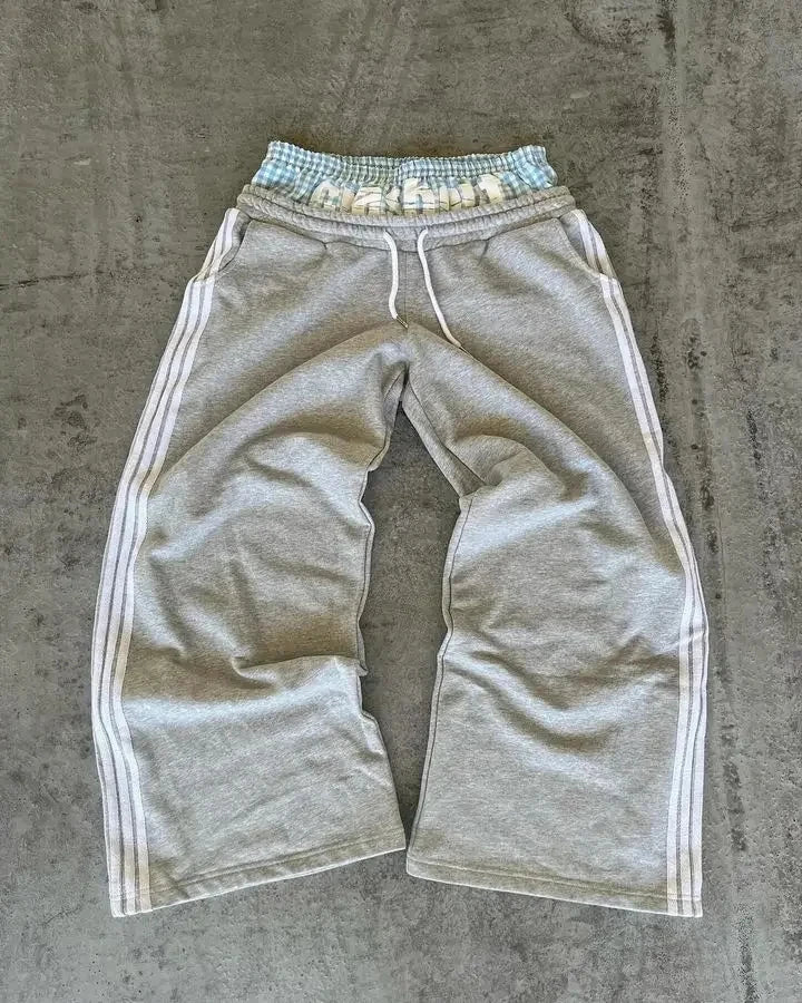 Grey pair of trousers sweatpants men and women gothic hip-hop embroidered embroidered pants casual elastic waist jogging pants