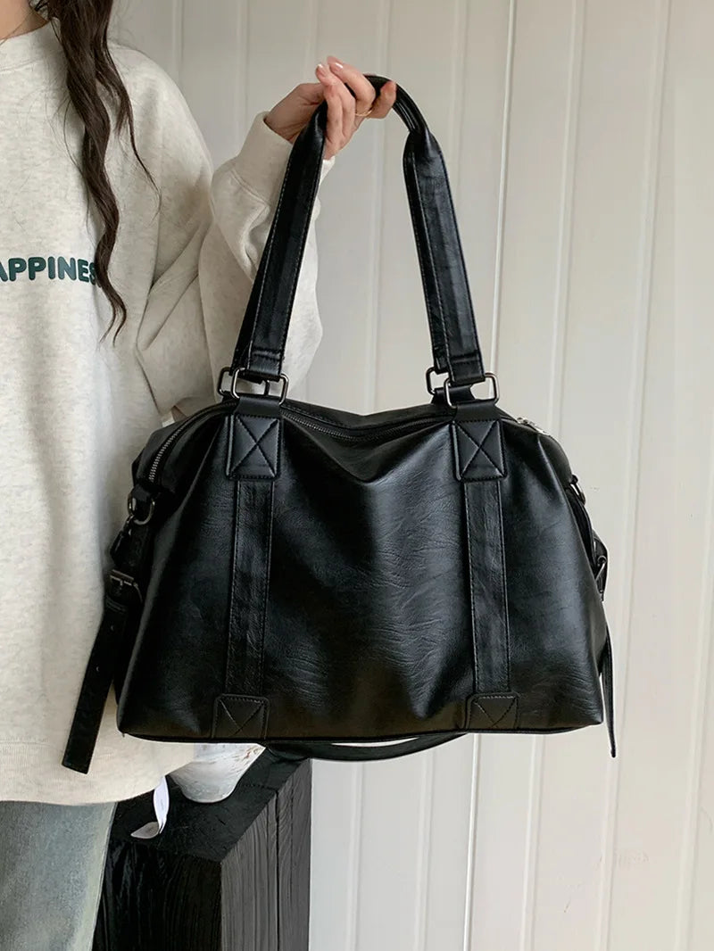 Fashion Tote Bag Leather Women Bag Simplicity Handbag Solid Vintage Shoulder Messenger Bag for Ladies