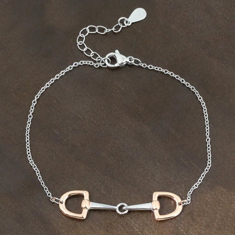 Horse Shoe Bracelet Rose Gold Plated Stainless Steel  Snaffle Horse Bit Bracelet