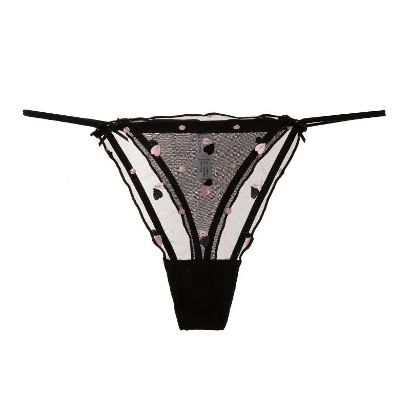 Japanese Cute Thongs Lace Sexy G-String Ladies Heart Printed Briefs T-Back Lingerie Low-Rise Hollow Underwears Thin Strap Thong