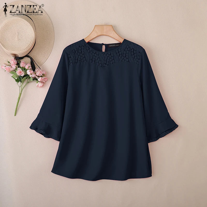Women Autumn Patchwork Blouse 2025 ZANZEA Elegant Long Sleeve Tops Stylish Work Shirts Female Casual Loose Chemise Mujer Femme
