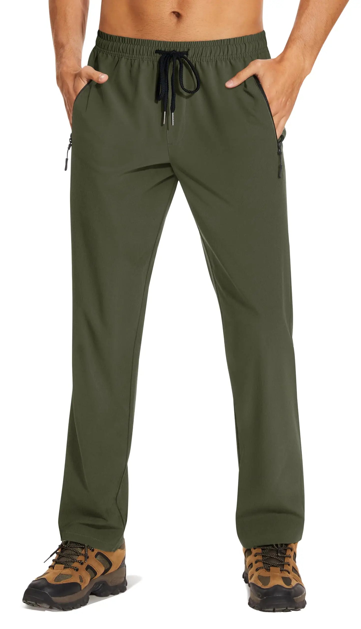 TACVASEN Summer Quick Dry Pants Mens Zip Pockets Elastic Waist Pants Hiking Jogging Running Pants Fashion Gym Fitness Trouser