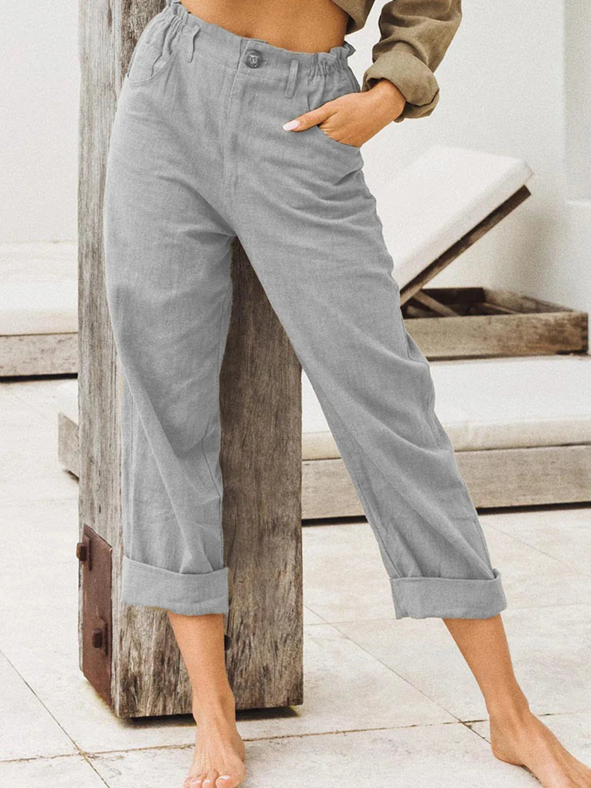 Summer 2024 new ladies cotton and linen straight tube cropped casual and comfortable simple women radish pants