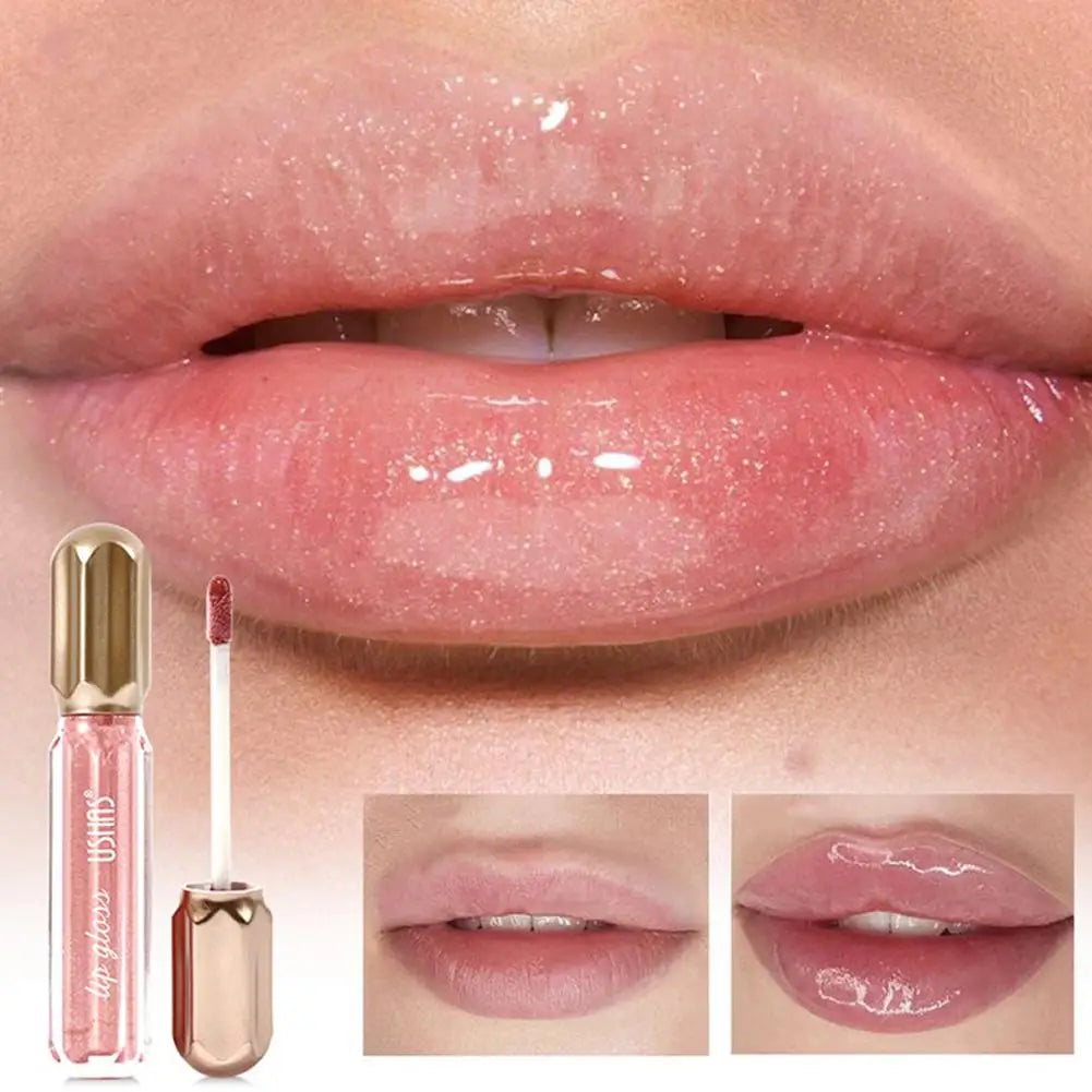 USHAS Mirror Pearl Lip Gloss Waterproof Non Stick Cup Long Lasting Moisturizing Lipstick Shine Glitter Lip Glaze Lip Tint Makeup