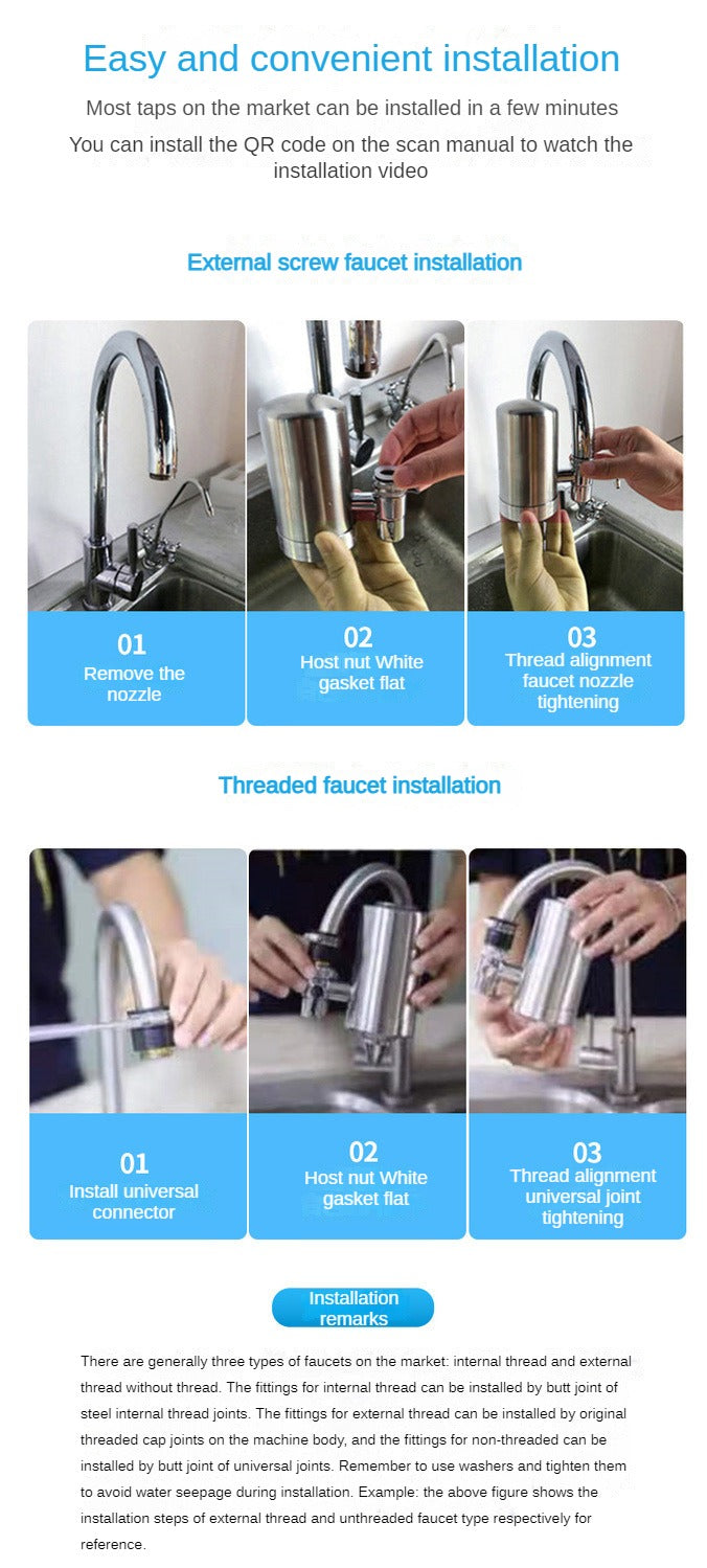 7 Layer 0.1μm Drinking Water Faucet Purifier Eco Tap Filter Stainless Steel Ceramic Activated Carbon KDF Cartridge Home Kitchen