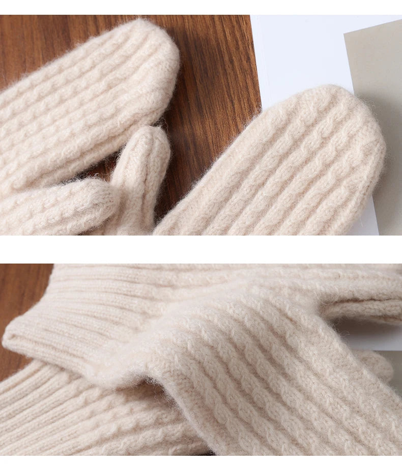 100 Wool Thick Density Knitted Mittens Women Outdoor Winter Thermal Men Cable Mitts Work Drive Mittens Unisex Gloves Arm Warmers