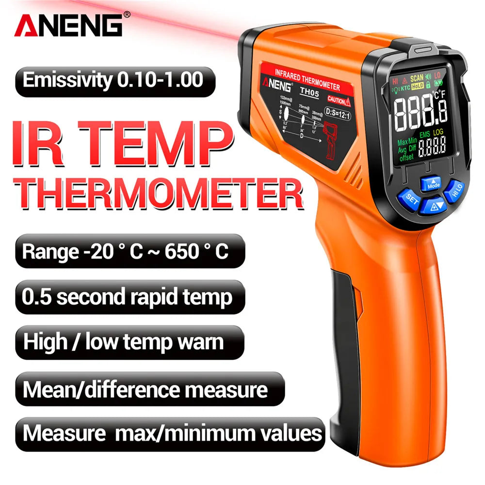 Digital Infrared Thermometer ANENG TH05  Non-Contact  -20~650℃ IR Laser Termometro Pyrometer Gun  Laser Temperature Meter Tools