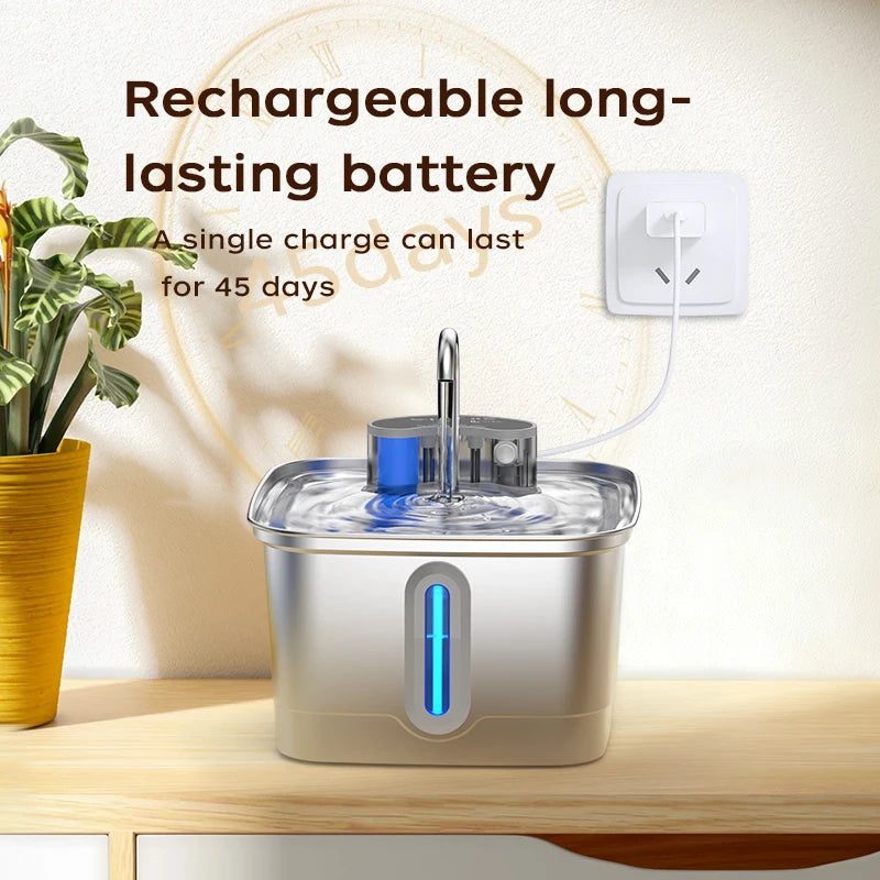 Smart Wireless Cat Water Fountain 4000mAh Rechargeable Battery Sensor Stainless Steel Automatic Pet water Dispenser with Filter