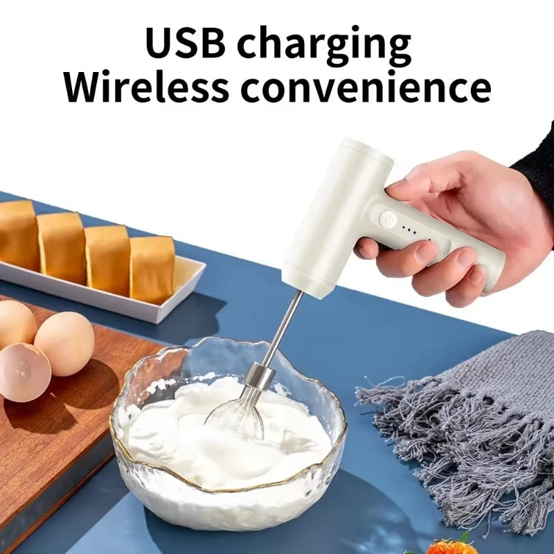 Cordless Hand Mixer One Touch Off Handheld Electric Whisk with 3 Speed Modes Hand Held Egg Beater with 2 Detachable Stir Whisks