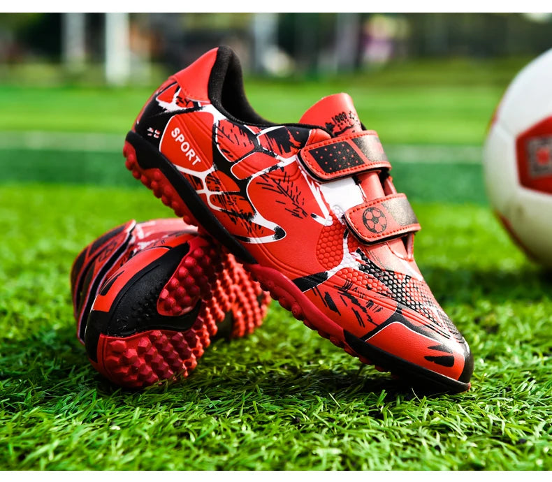 Kids Soccer Shoes HOOK&LOOP Football Sports Shoes Boy Outdoor Non-Slip Training Shoes Child Lightweight Children's Soccer Cleats