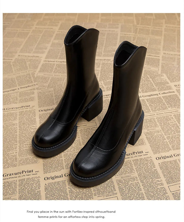 High Heel Women Ankle Boots Fashion High Quality Platform Shoes for Women British Style Brown Boot Comfor Women Waterproof Boots