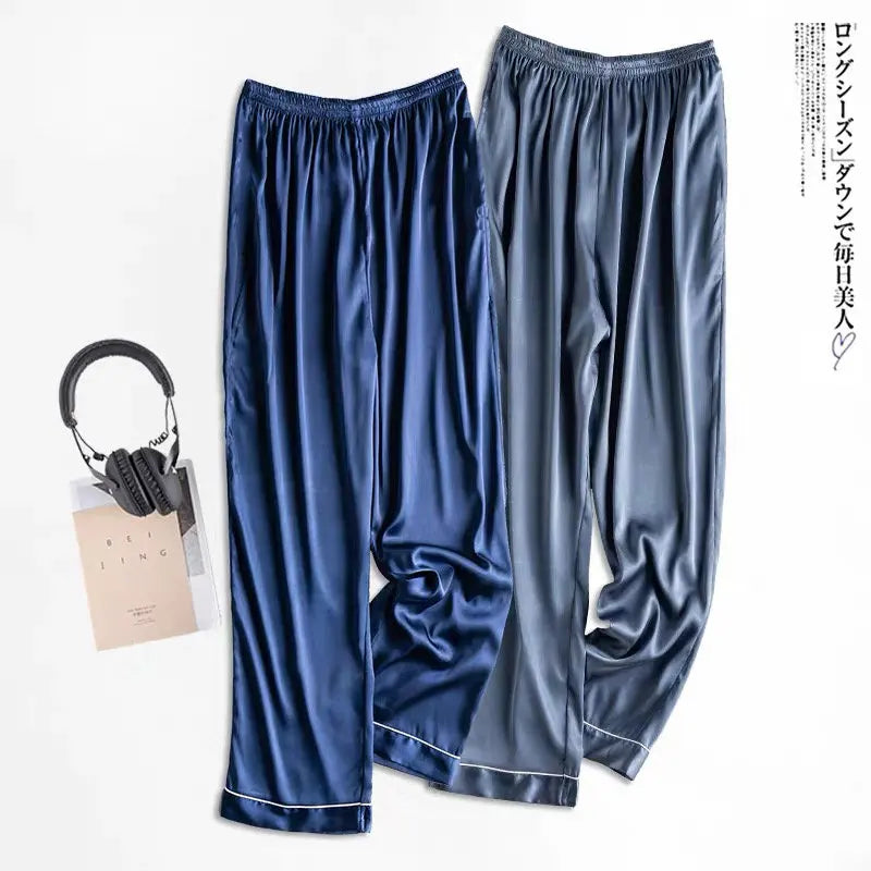 Ice Silk Sleep Pants Long Loose Fit Home Clothes for Men And Women plus Size Simulated Silk Single Piece Couple Home Pants