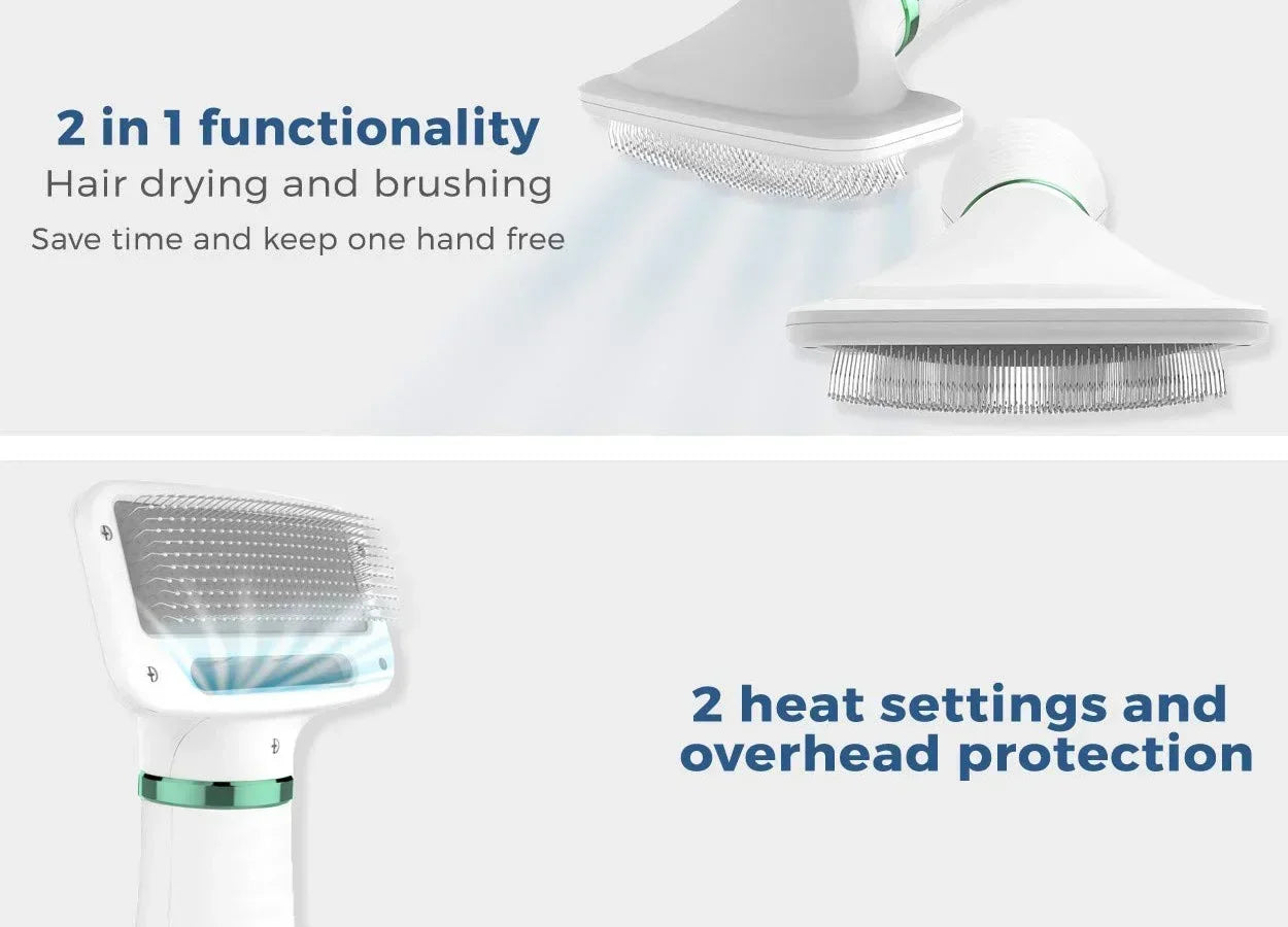 Pet Hair Dryer 2-in-1 Pet Grooming Dryer Grooming for Cat and Dog Brush Portable Dog Blower with Adjustable Temperature for Pet