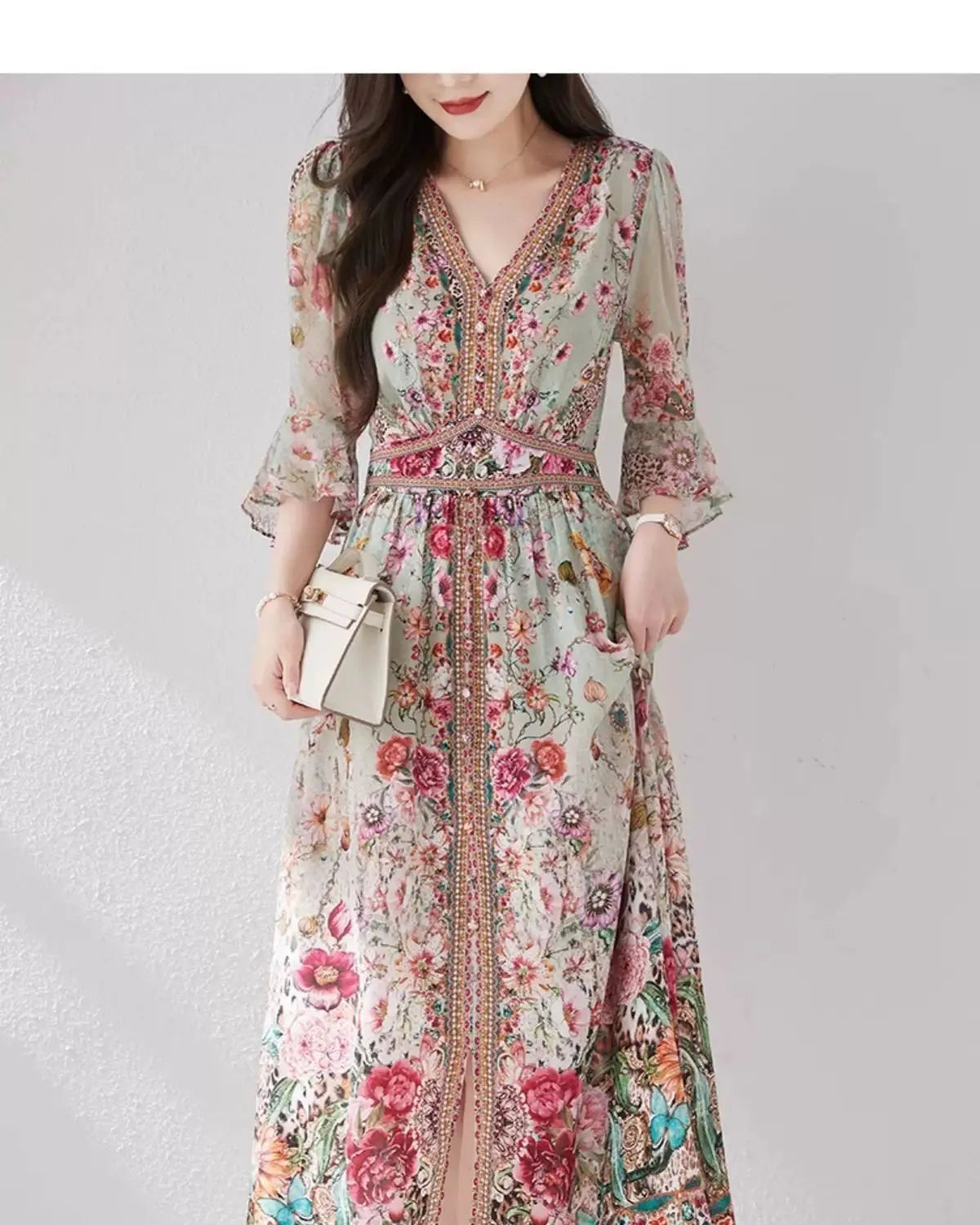 Green Silk Dress for Women in the Summer of 2026 Luxurious High-end Exquisite and Elegant Temperament Mulberry Silk Vacation WLF