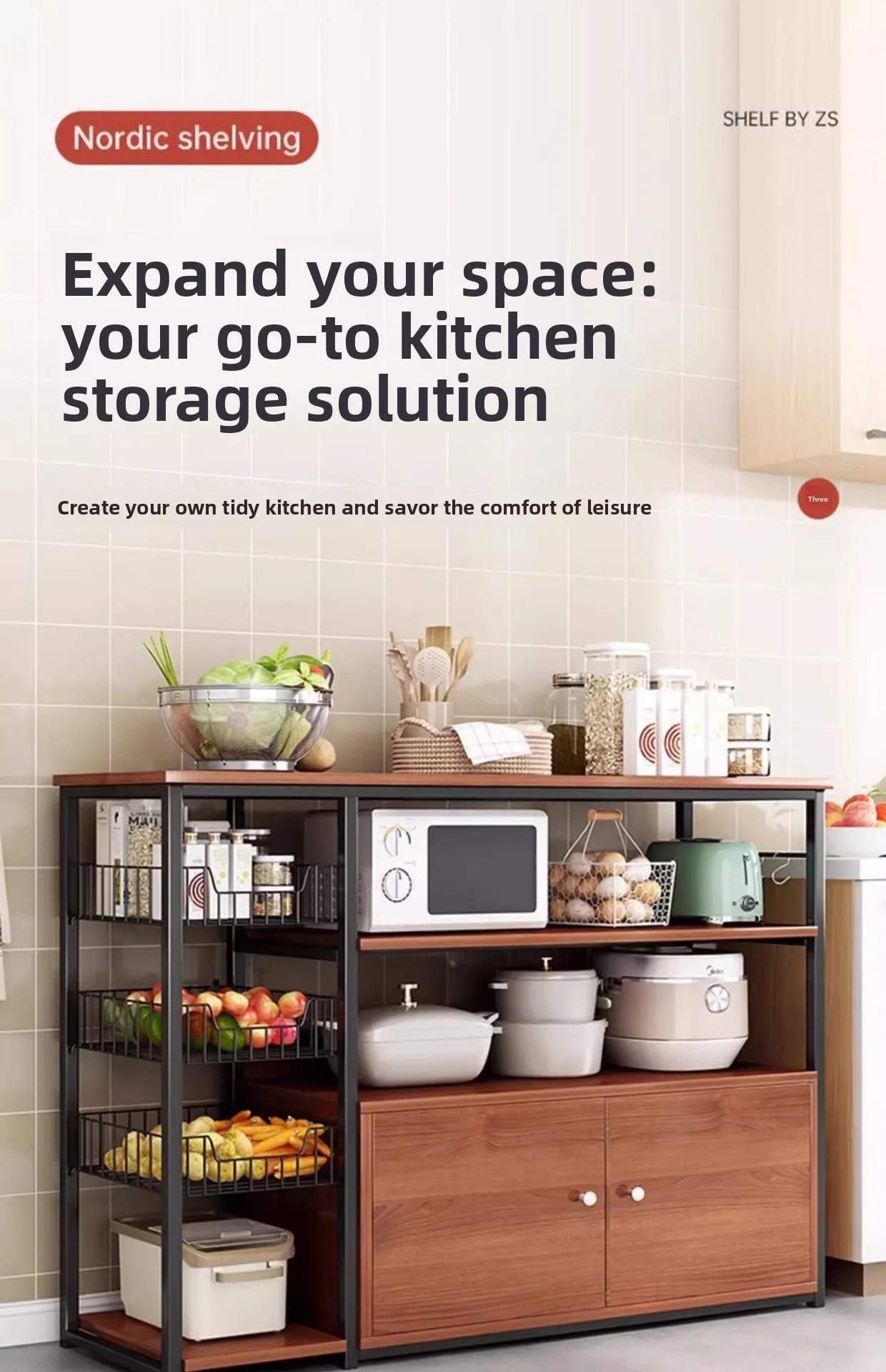 Heavy Duty Large Capacity Storage FurniturePantry Cabinet with Adjustable Shelves & Mesh Baskets Microwave Dishes
