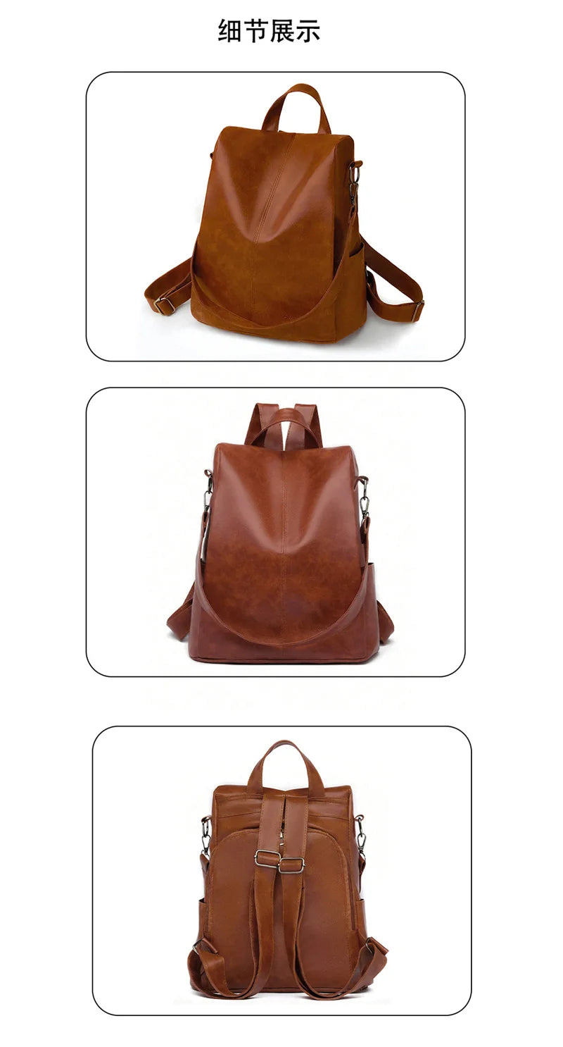Ladies Bookbag Rucksack Women Large Capacity Backpack Purses High Quality PU Leather Female Vintage School Bags Travel Bagpack