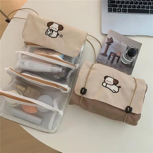 Women's Makeup Bags Cartoon Dog Cute Kawaii Large Capacity Portable Storage Bags Mesh Detachable Business Travel Washbags Girls