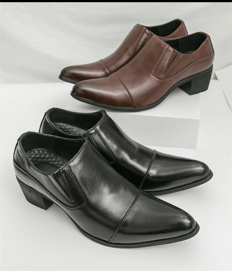 Black/Brown High-heeled Men's Shoes High-quality Dress Shoes Leather Non-slip Business Party Wedding Height Increase Men Loafers