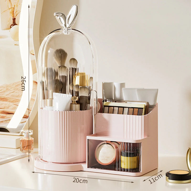 1pc 360° Rotating Makeup Brush Holder Cosmetic Lipstick Eyebrow Pencil Eye Shadow Organizer With Clear Lid Dustproof Tools
