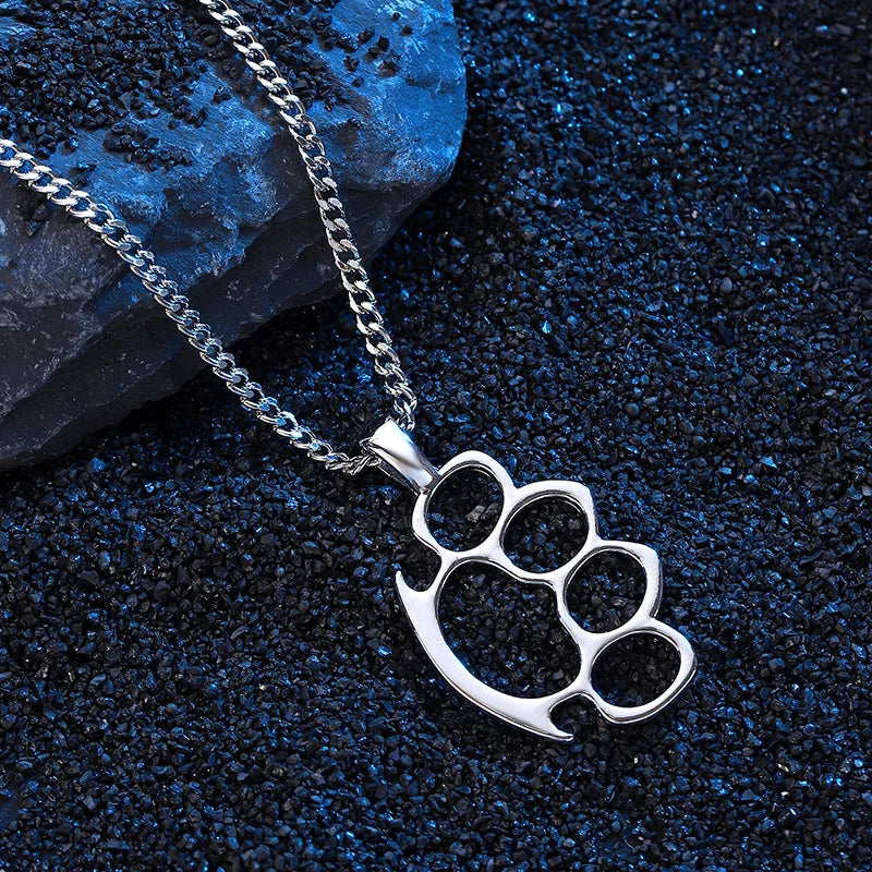 Brass Knuckles Pendant Necklace for Women Men Neck Chain Vintage Summer Goth Jewelry Trend Accessories Holiday Gifts