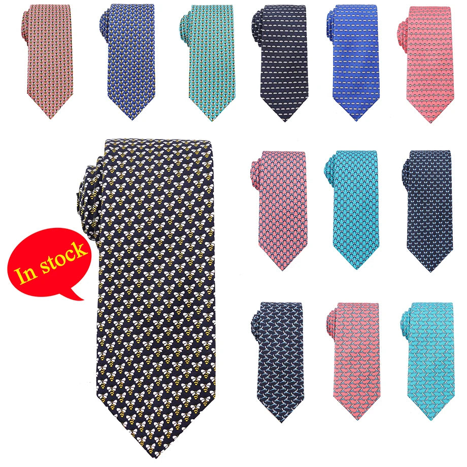 Tailor Smith 100% Silk Ties For Men Fashion Necktie With Bee butterfly sailboat  Animal Pattern Tie Father's Day Birthday Holida