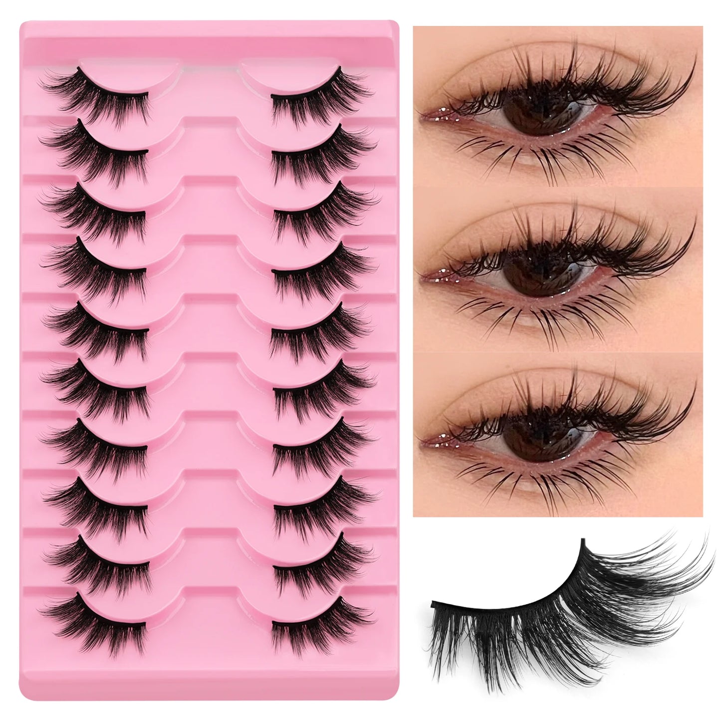 WOSHEER Half Eyelashes Natural Cat Eye Lashes Soft Wispy Faux Mink Lashes Eyelashes Extension Makeup