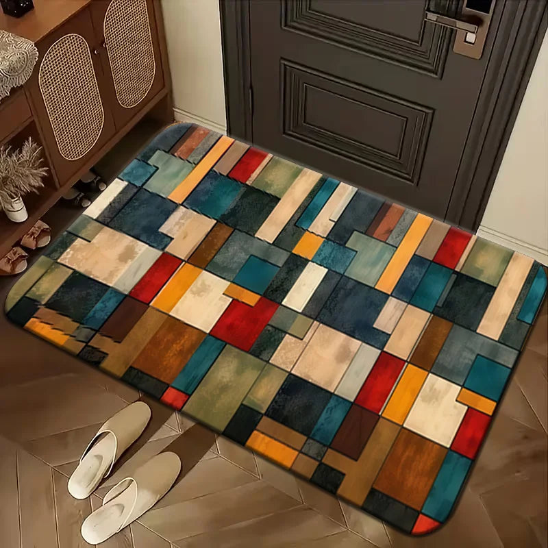 Block-patterned design with elegant, stylish accents; a modern, high-end carpet suitable for various settings; soft