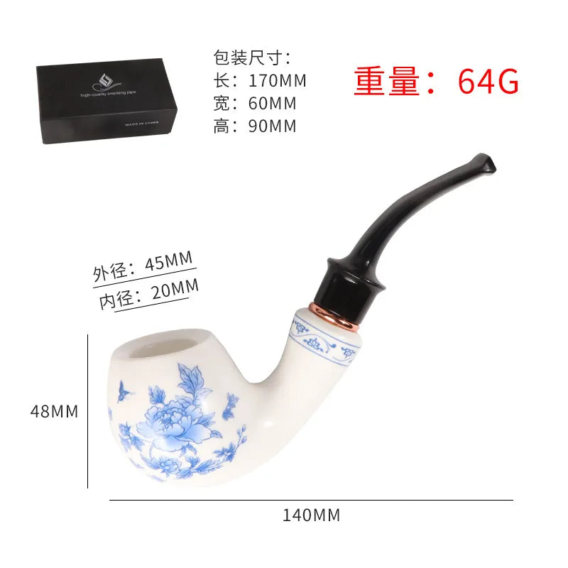 9mm Flue Ceramic Bent Smoking Pipe Portable and Washable Pipe With Built-In Filter Element
