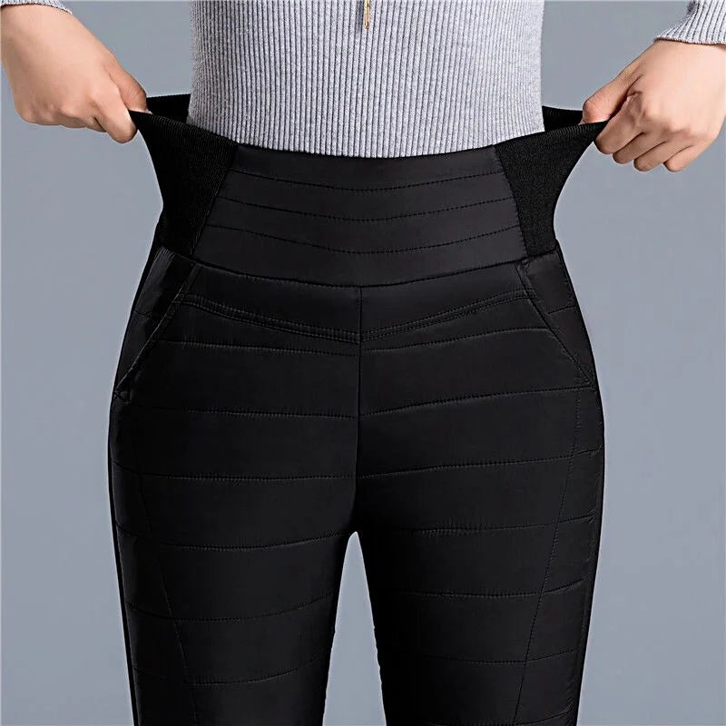 High Waist Thickened Cotton Pants Women's Elastic Slim Fit Korean Style Winter Outerwear Warm Cotton Trousers for Ladies