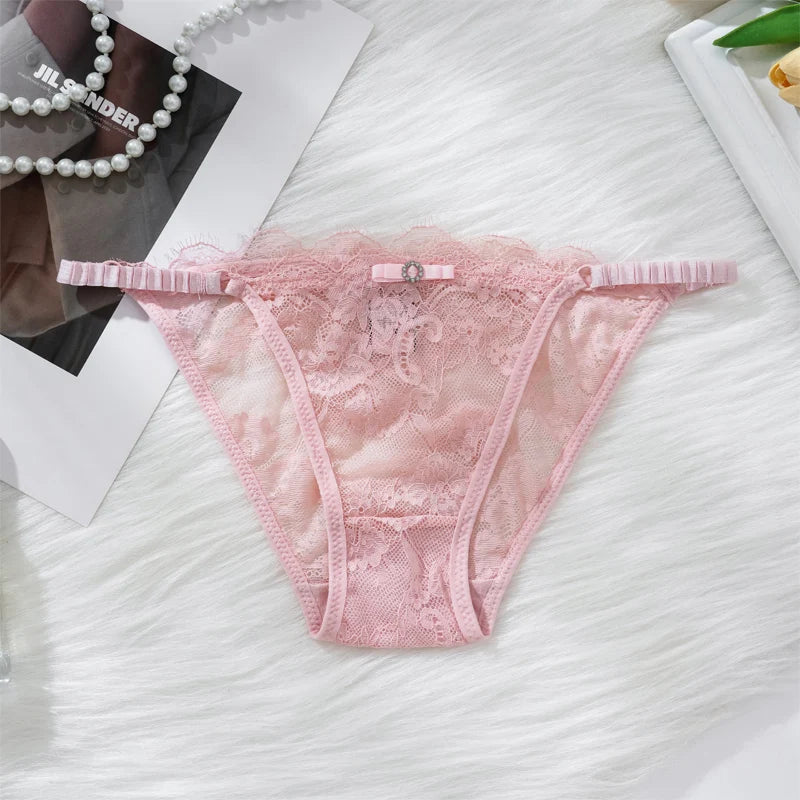 Thongs For Women Sexy Solid Color Lace Panties Low Waist Lingerie Hollow Out Transparent Floral Adjustable Breathable Underwear