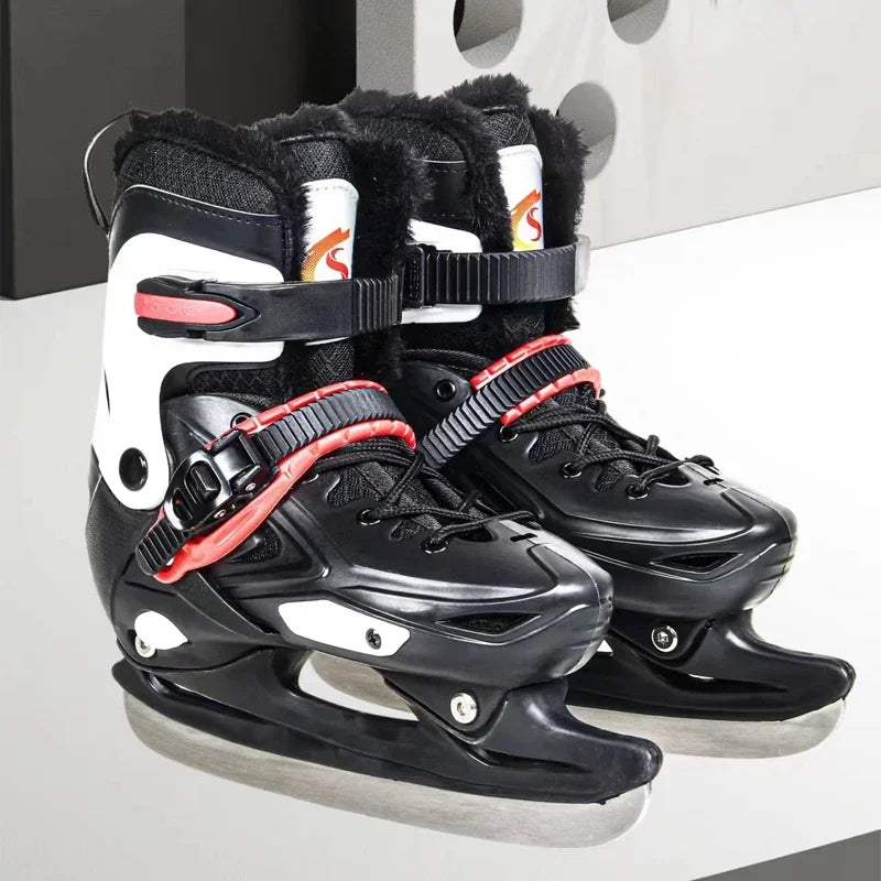 Winter Ice Hockey Balde Shoes Hard Shell Speed Skating Shoes Adjustable Waterproof Warm Thicken Skating Sneakers with Blade