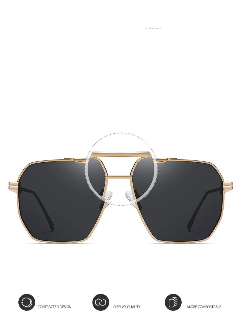 High Quality Square Polarized Sunglasses For Women Retro Oversized Double Bridge Sun Glasses Men Luxury Big Metal Goggle Shades