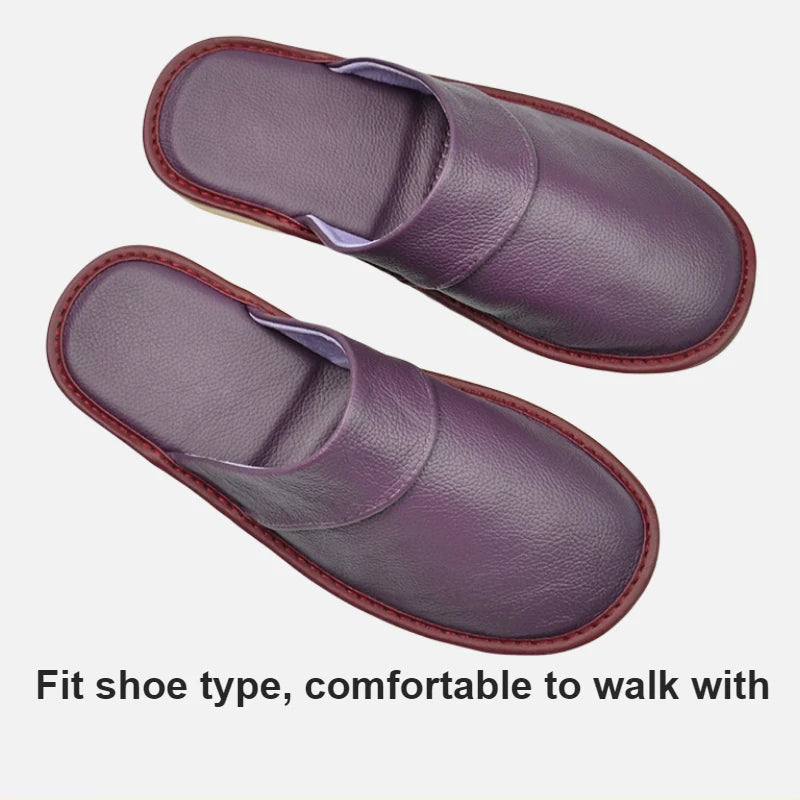 Genuine Cow Leather Slippers Homes in indoor slipper Spring Autumn summer men women elderly non-slip casual single Slides shoes
