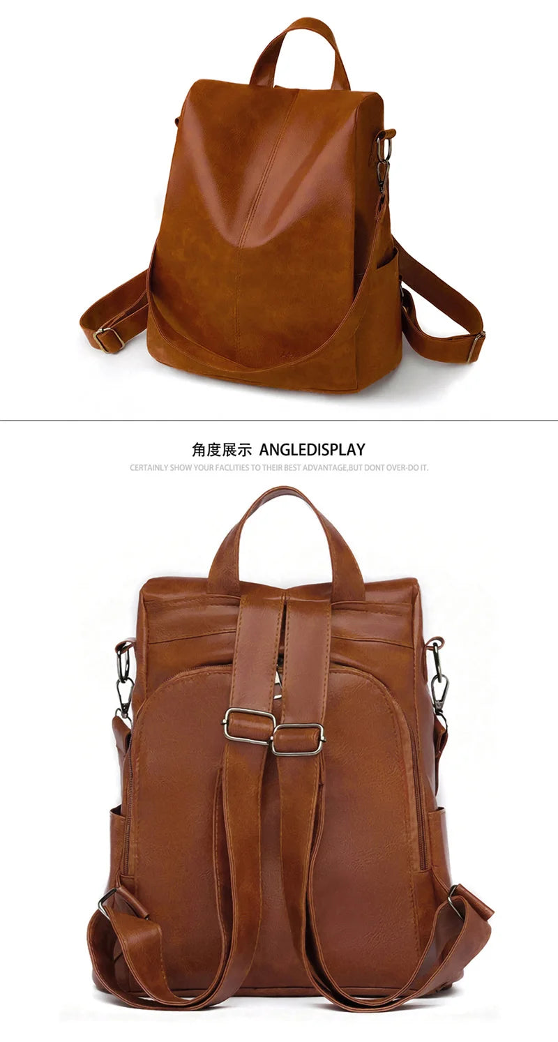 Ladies Bookbag Rucksack Women Large Capacity Backpack Purses High Quality PU Leather Female Vintage School Bags Travel Bagpack