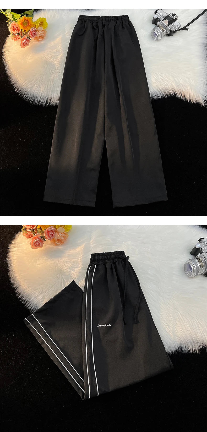 Pants Men American Vintage Full-length Wide Leg Trouser White Striped Casual Couples Hip Hop Streetwear All-match Popular Daily