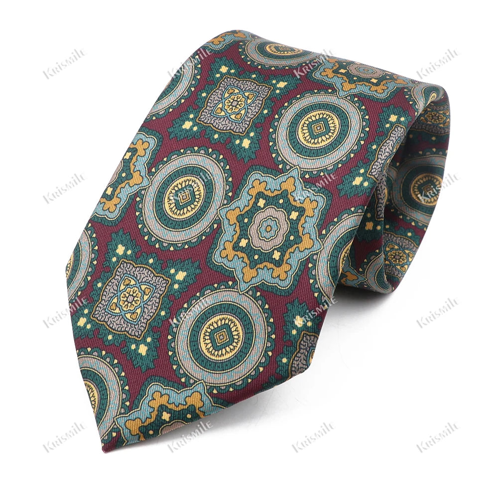 New Design Bohemian Style Necktie For Men Silk Touch Soft Blue Red Yellow Necktie Fit Wedding Party Business Office Accessory
