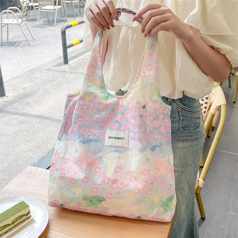 Women's Bag  Cotton Vest Fresh And Artistic Single-shoulder Bag Canvas Large-capacity Daily Handbag Pink Color Simple Fashion