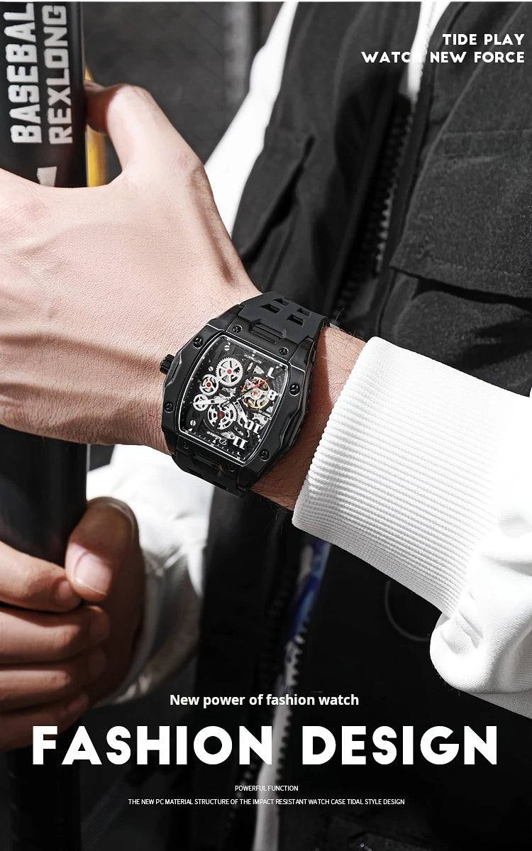 Watches For Men Original Automatic Mechanical Watch Skeleton Waterproof Luminous Men's Watch White Rubber Strap Reloj Hombre